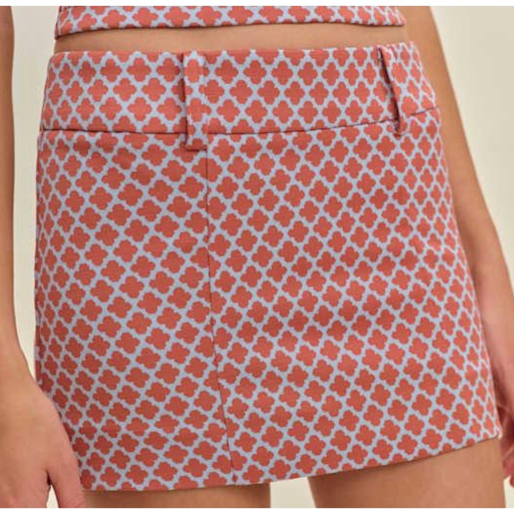 Reformation NWT Sara Knit Mini Skirt Red Blue Geometric 10 Preppy Retro Mod Chic